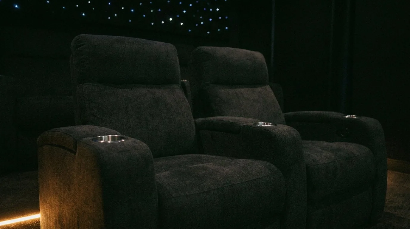 Low level ambient lighting detail in a home cinema room
