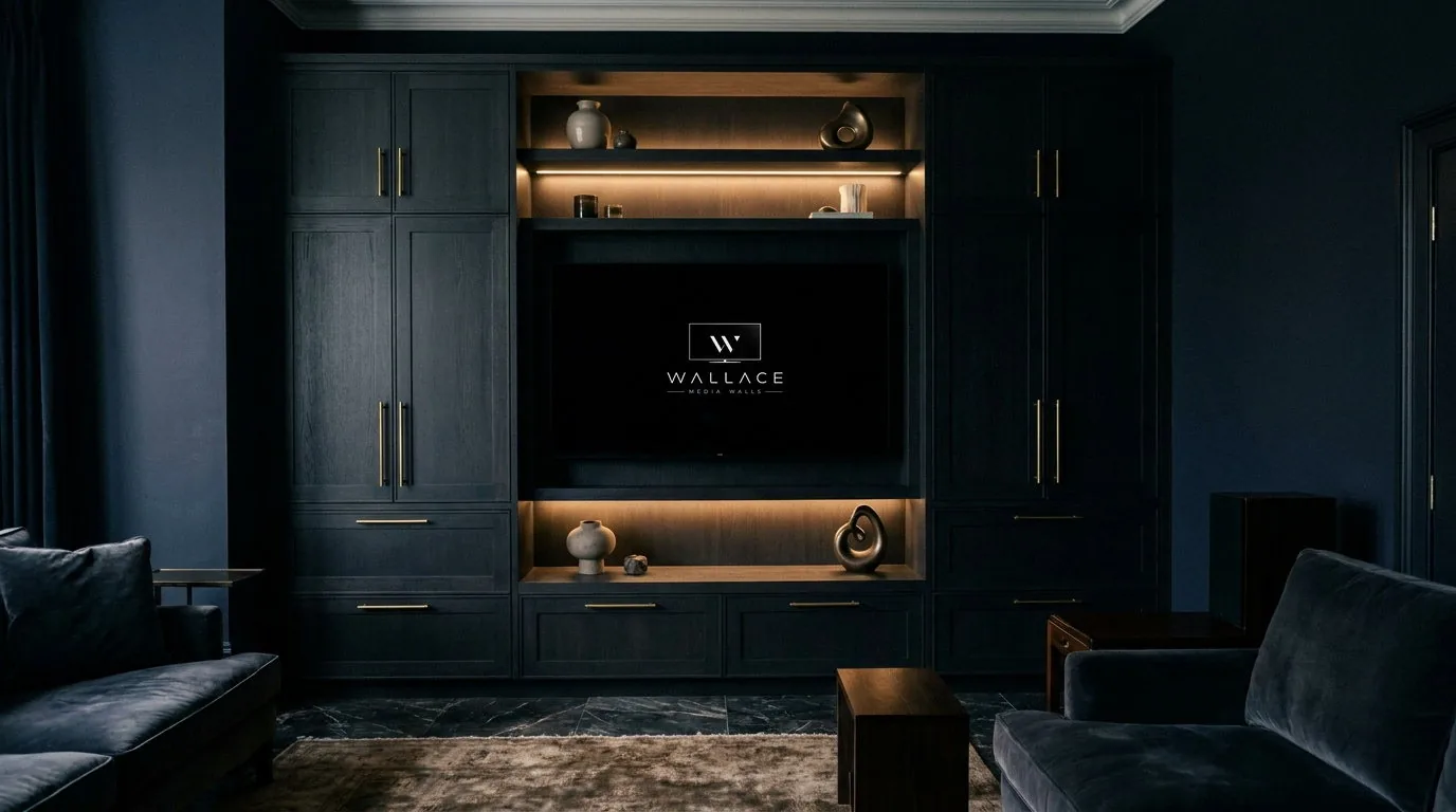 Built-in cabinetry and shelving around a wall mounted television