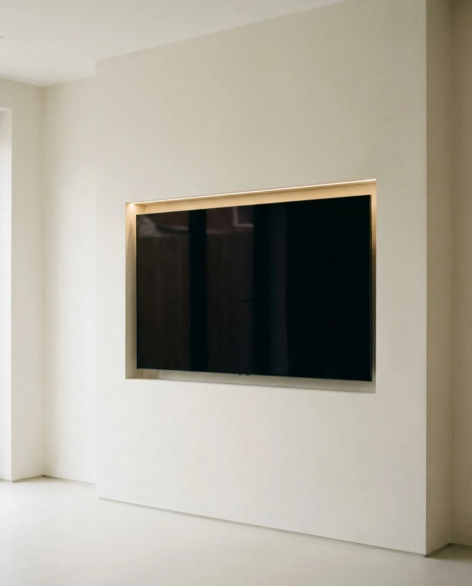 Minimal media wall with clean lines and concealed wiring